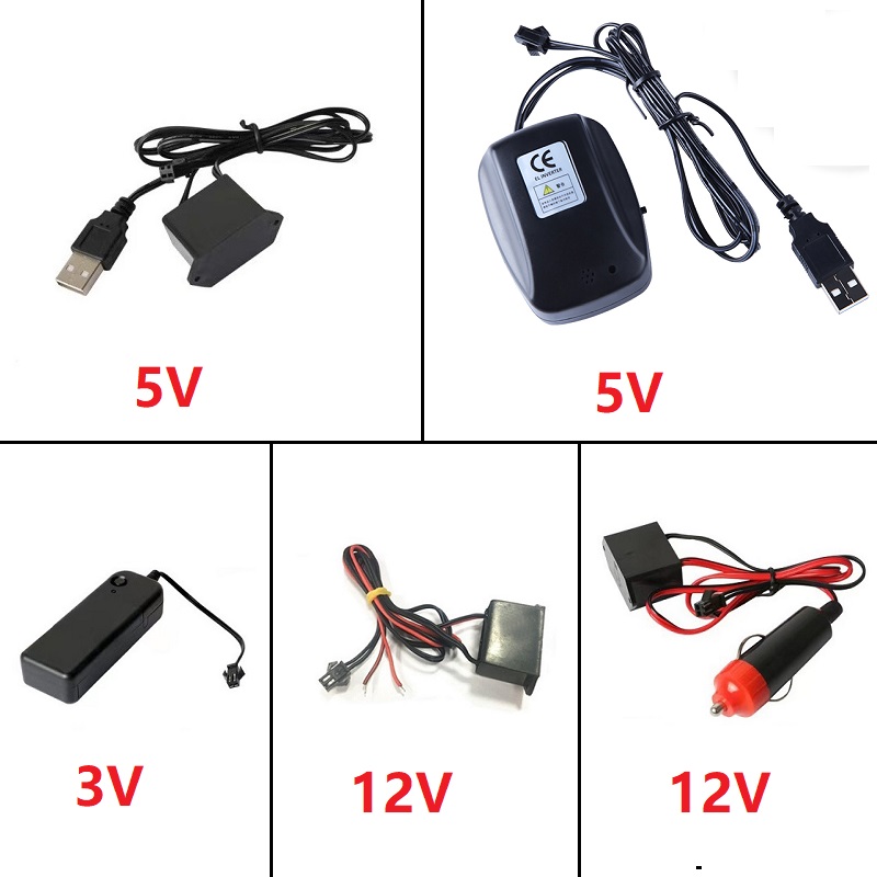 Led El Wire - ที่จุดบุหรี่แบบ USB DC 12V สายมีตัวควบคุมไดรฟ์สำหรับ1-5เมตรไฟนีออนแถบไฟ LED