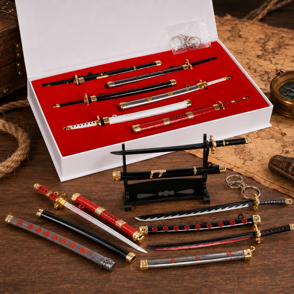 Cosplay Prop Dagger - อะนิเมะวันพีซ โซโร่ ดาบพวงกุญแจ ชุดกล่องของเล่น คาตานะ จี้ห้อยคอ