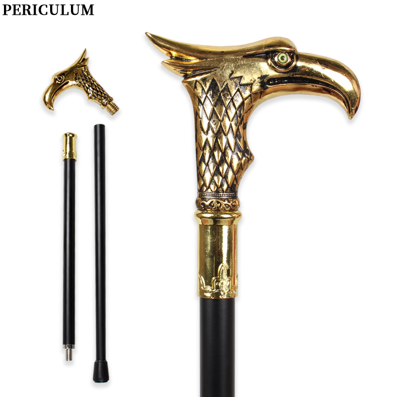 Detachable Cosplay Prop - ไม้เท้าหัวนกอินทรีสีทองเงางามพร้อมด้ามจับโค้ง แบบวินเทจ ถอดประกอบได้ ไม้เท้าตกแต่งสำหรับคอสเพลย์ เหมาะสำหรับทั้งชายและหญิง