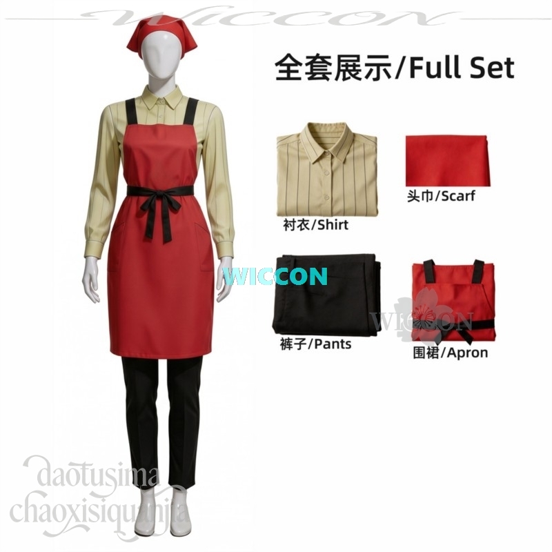 Cosplay Prop Works - คอสเพลย์ไทามะ ยามาดะ กำลังสูบบุหรี่หลังซูเปอร์มาร์เก็ต พร้อมชุดทำงาน ผ้ากันเปื้อนสีแดง ที่คาดผม