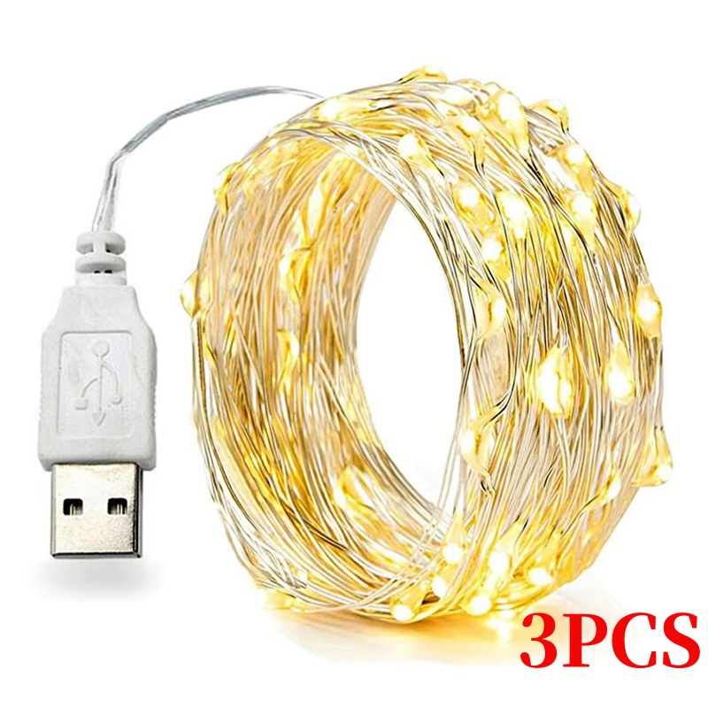 Led El Wire - 3ชิ้น5/10/20เมตรลวดทองแดงนำไฟประดับคริสต์มาส USB โคมไฟกันน้ำพวงมาลัยนางฟ้าปีใหม่ตกแต่งงานแต่งงานงานเลี้ยง