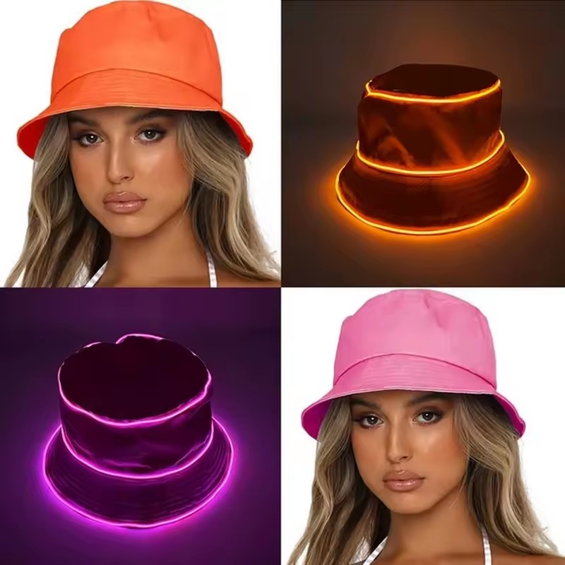 หมวก LED สีพื้น สไตล์ชายหาด หม - Led El Wire บทวิจารณ์และราคา